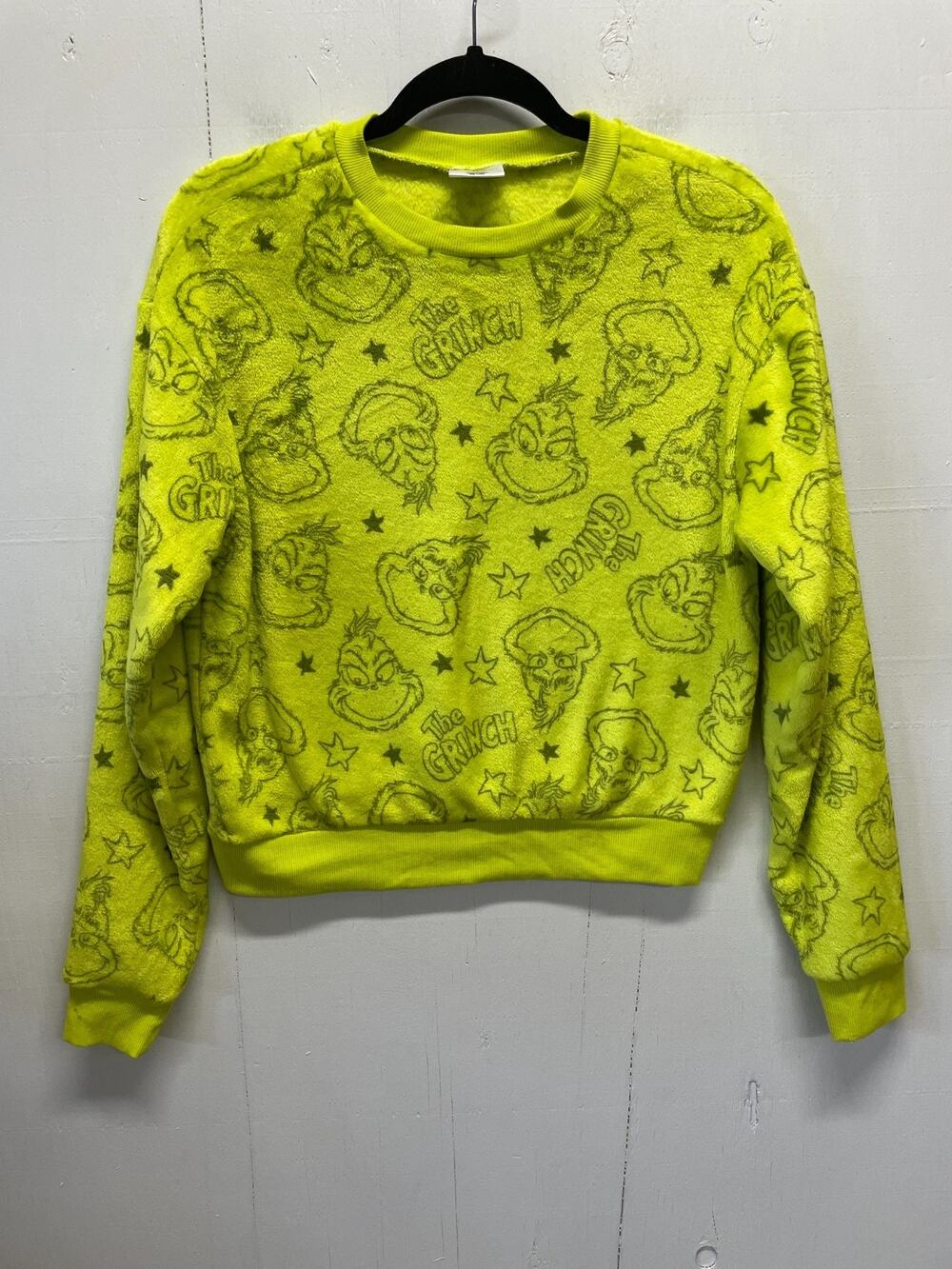 The Grinch Women's Lime-Green Fuzze Crewneck Sweatshirt Size XS Christmas